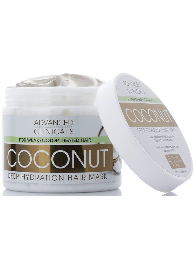 Advanced Clinicals Coconut Oil Hair Mask Treatment Deep Hydration Hair Repair Mask Conditioner To Strengthen Dry, Color-Treated, Weak Hair & Boost Hair Growth W/Shea Butter & Kelp, 12 Fl Oz - Image 1