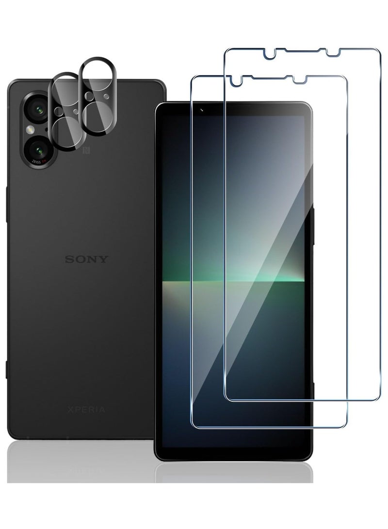 [2+2 Pack] Tempered Glass Compatible with Sony Xperia 5 V Screen Protector + Camera Lens Protector, [Anti-Scratch] [Bubble Free] 9H Hardness HD Clear Tempered Glass Film - Image 1