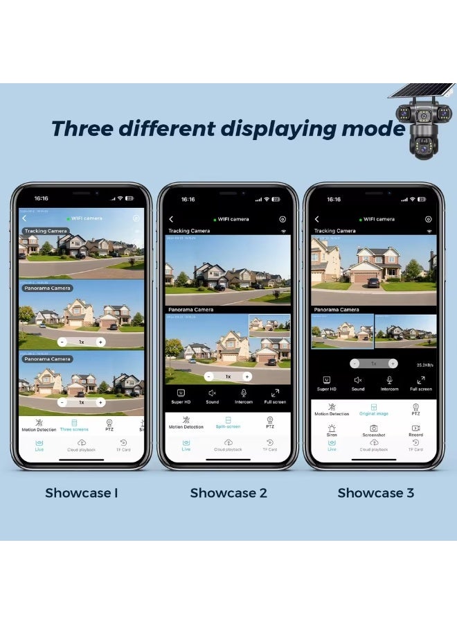 IqwiCam 4G Surveillance Camera with 128GB SD Card, Solar Security Camera with Three-Eye Three-Screen, 12MP 6K CCTV Battery Indoor Outdoor Home Security Surveillance Camera - Image 2