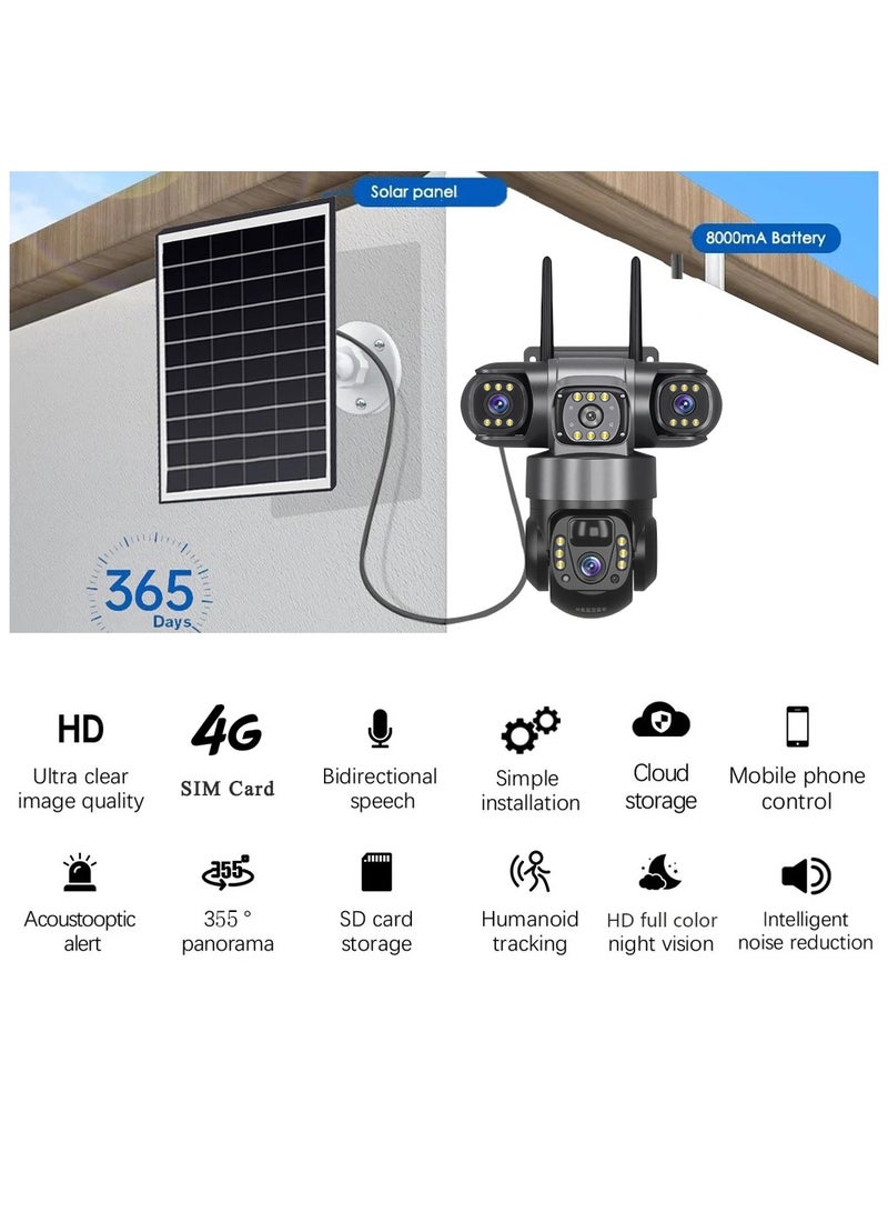 IqwiCam 4G Surveillance Camera with 128GB SD Card, Solar Security Camera with Three-Eye Three-Screen, 12MP 6K CCTV Battery Indoor Outdoor Home Security Surveillance Camera - Image 3