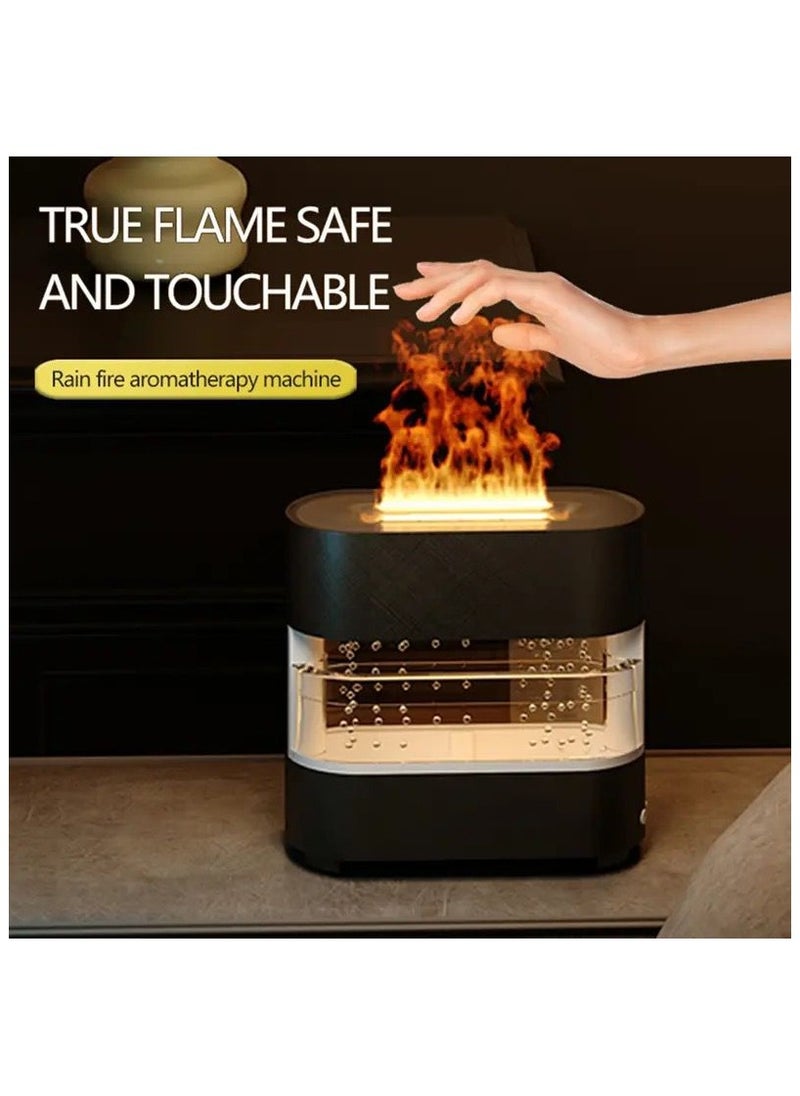 Generic - 7-Color LED Fireplace Flame Diffuser with Raindrop Sounds, 300ml Essential Oil Aroma Humidifier for Home & Office Quiet, Decorative, and Simulated Flame Night Light Diffuser Decorative Simulation Flame Humidifier Quiet Flame Aroma Diffuser for Home Office Color Black,White. - Image 1