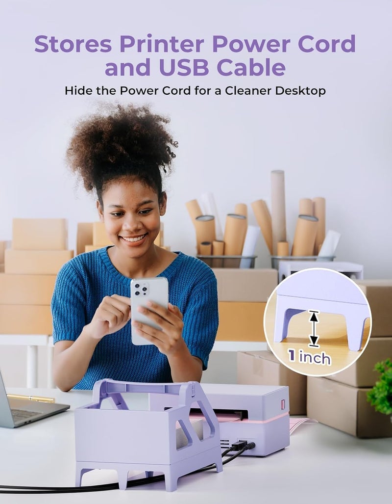 MUNBYN Label Holder for Rolls and Fan-Fold Labels, Thermal Sticker Roll Holder for Desktop Thermal Printer Shipping Supplies Industrial Paper, Purple - Image 3