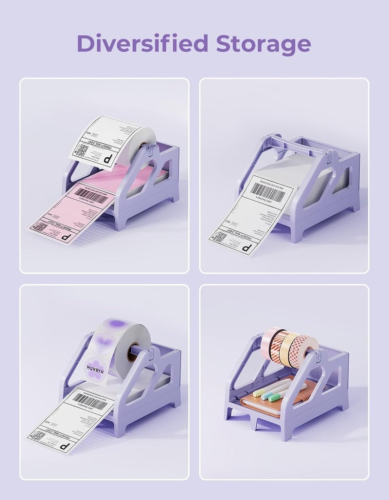 MUNBYN Label Holder for Rolls and Fan-Fold Labels, Thermal Sticker Roll Holder for Desktop Thermal Printer Shipping Supplies Industrial Paper, Purple - Image 2