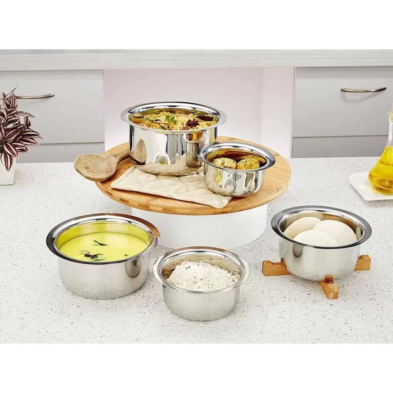 Sprucezone Stainless Steel Set of 5 Induction Base Tope SetCookware Set with lid Multipurpose Capacity 5 Pieces 1 LTR 15 LTR 2 LTR 25 LTR 3 LTR - Image 2