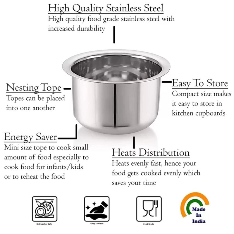 Sprucezone Stainless Steel Set of 5 Induction Base Tope SetCookware Set with lid Multipurpose Capacity 5 Pieces 1 LTR 15 LTR 2 LTR 25 LTR 3 LTR - Image 3
