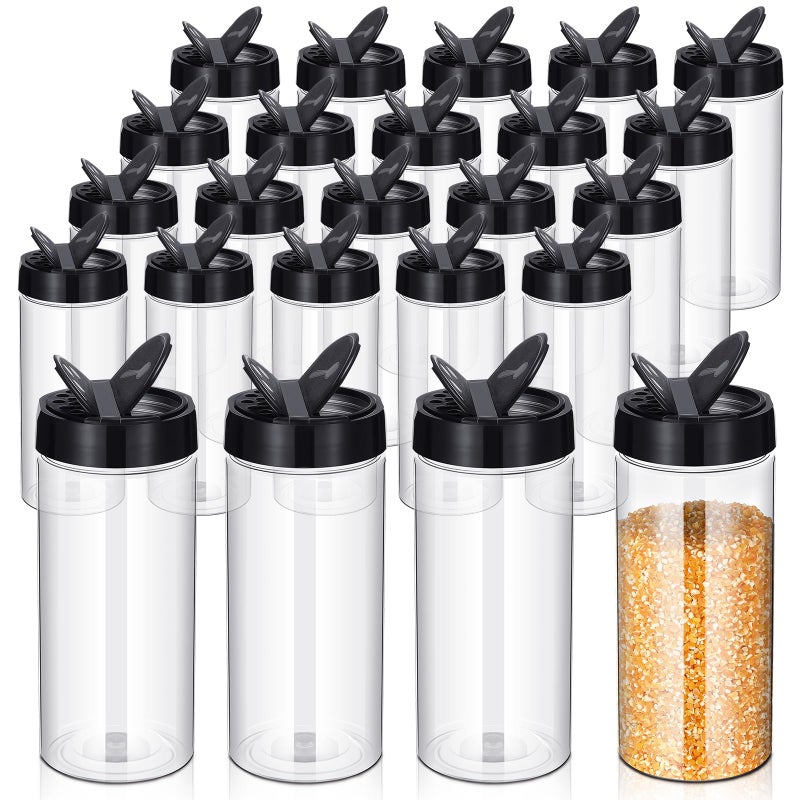 Zhehao 24 Pieces Plastic Spice Containers Plastic Spice Bottles Clear Reusable Large Empty Seasoning Jars with Shaker Lids for Kitchen Storage Seasoning Powder Herbs(16 oz,Cylinder,Clear and Black) - Image 1