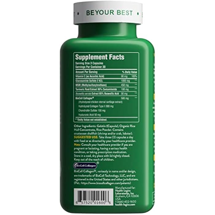 Health Logics Move! Healthy Joints with BioCell Collagen, Glucosamine, MSM, Vitamin C, Turmeric Extract 95% Curcuminoids, Boswellia Serrata | Support Joint Comfort | Non-GMO | 90 Capsules - Image 2