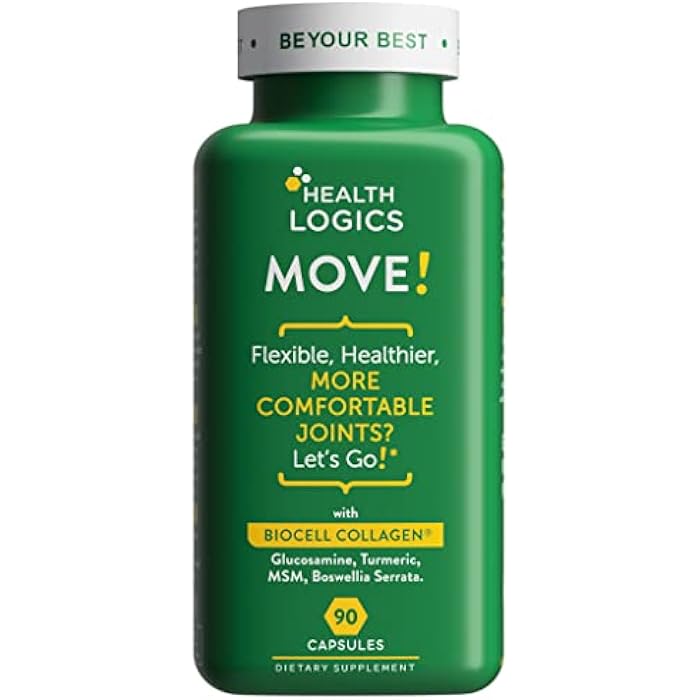 Health Logics Move! Healthy Joints with BioCell Collagen, Glucosamine, MSM, Vitamin C, Turmeric Extract 95% Curcuminoids, Boswellia Serrata | Support Joint Comfort | Non-GMO | 90 Capsules - Image 1
