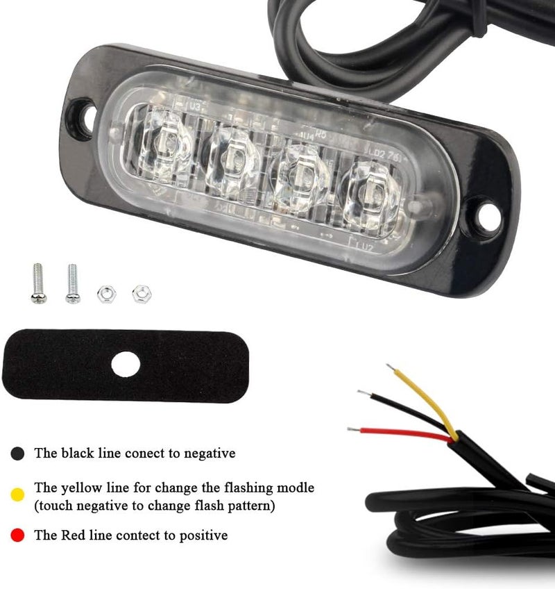 Sidaqi Blue 4-LED Surface Flash Mount Grille Emergency Strobe Lights Ultra Slim Deck Dash Grill Warning Police Light Hazard Beacon Caution Flashing Light for Vehicles Van Waterproof 12-24V-4PCS - Image 4