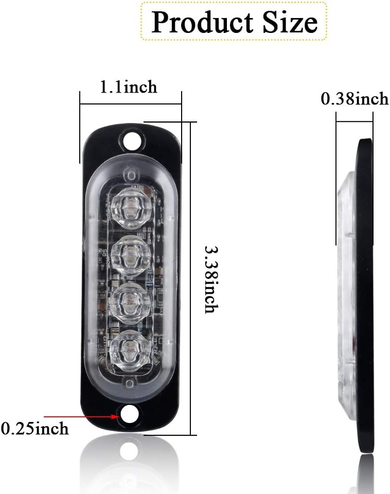 Sidaqi Blue 4-LED Surface Flash Mount Grille Emergency Strobe Lights Ultra Slim Deck Dash Grill Warning Police Light Hazard Beacon Caution Flashing Light for Vehicles Van Waterproof 12-24V-4PCS - Image 2