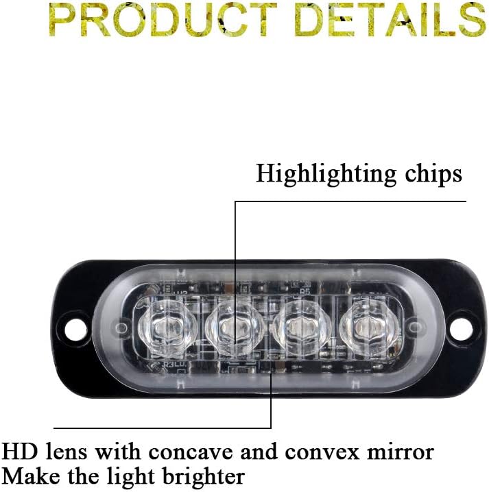 Sidaqi Blue 4-LED Surface Flash Mount Grille Emergency Strobe Lights Ultra Slim Deck Dash Grill Warning Police Light Hazard Beacon Caution Flashing Light for Vehicles Van Waterproof 12-24V-4PCS - Image 3