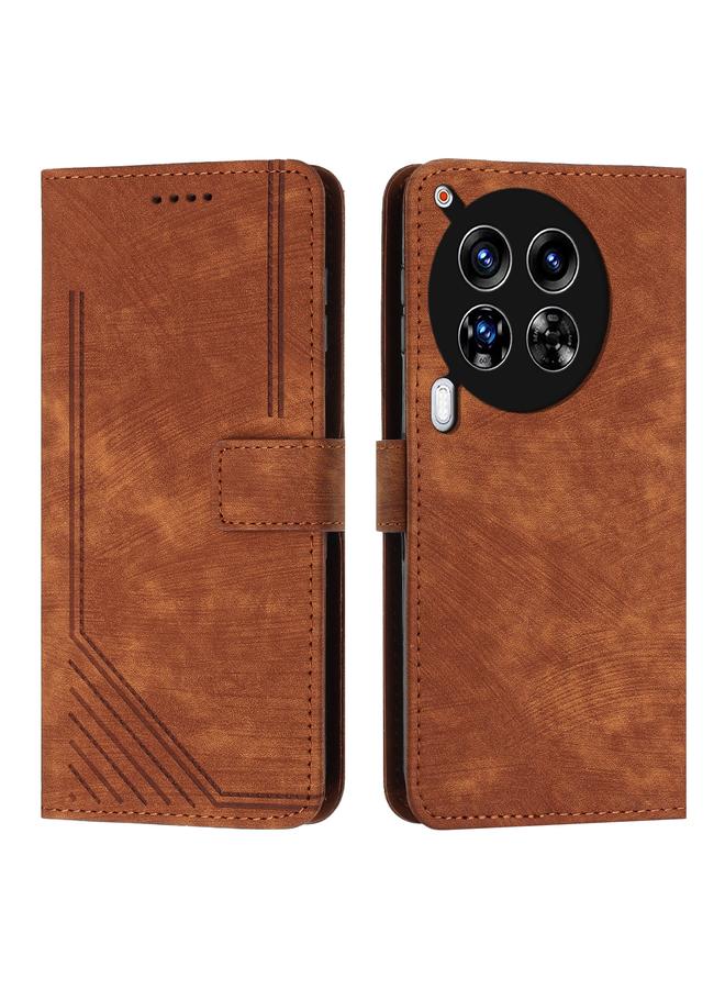جراب هاتف جلدي بنمط مخطط لهاتف Tecno Camon 30 4G / 5G مع حبل طويل (بني)