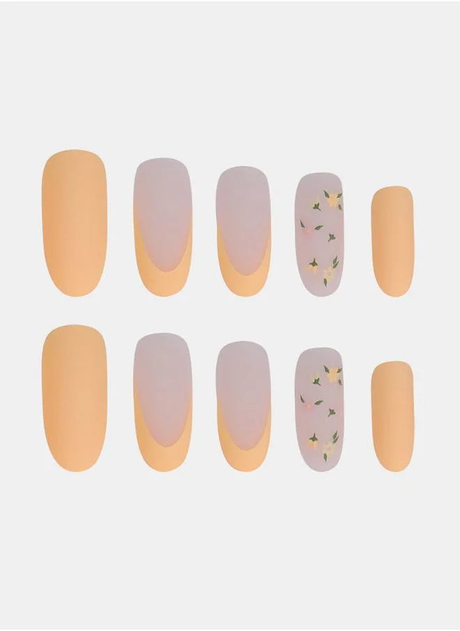 ستايلي 24 Pcs Floral Pattern Detail Oval Shape Press-On Nails