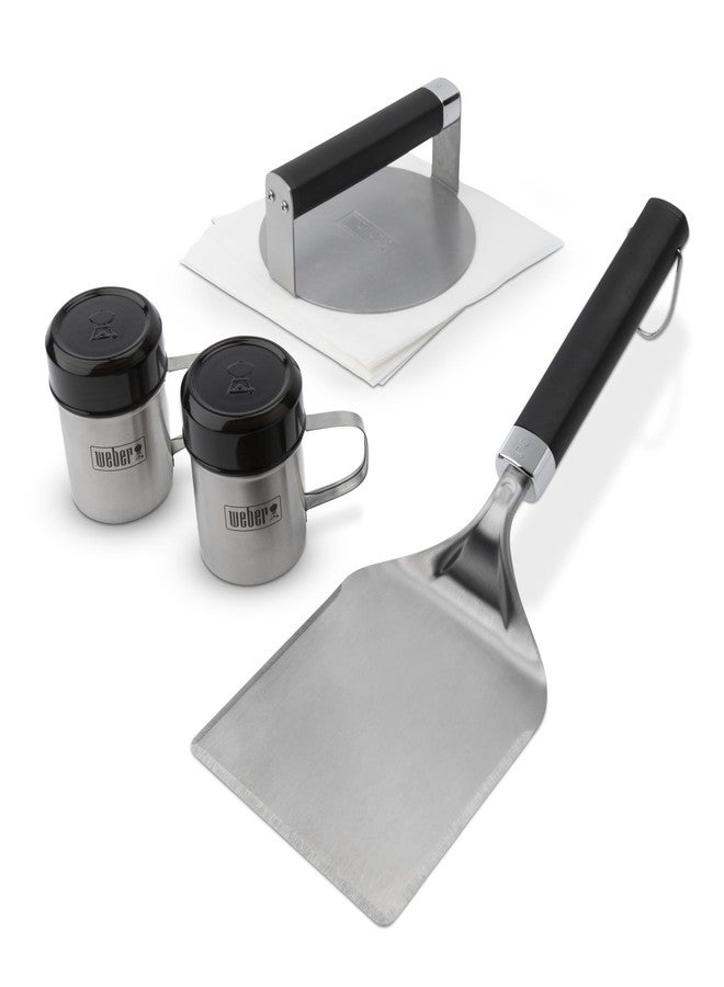 Weber Smashed Burger Set – Smash Press, Wide Spatula & Seasoning Shakers for Perfect Crust Smash Burgers with Patty Paper for Easy Release - Image 1