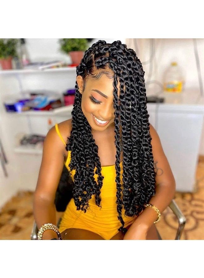 BOHOBABE The BOHOBABE Pre-twisted Passion Twist Crochet Hair 24 Inch Pre-looped Long Crochet Passion Twist Braiding Hair 8 Packs Soft Bohemian Twists (1B) - Image 1