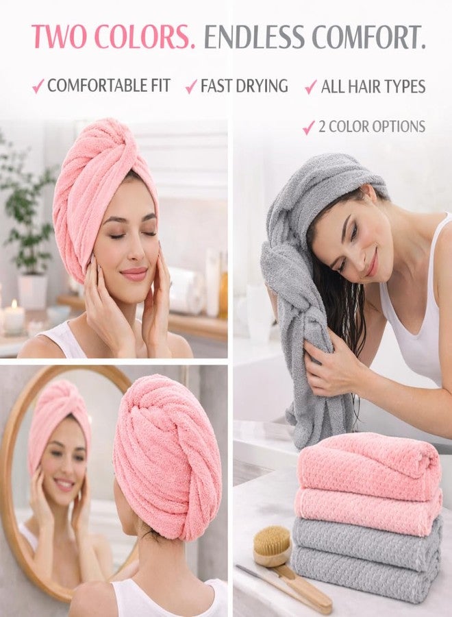 Atrube Microfiber Hair Towel Wrap with Satin Scrunchies, Quick Dry Hair Turban, Grey and Pink, Anti Frizz Super Absorbent (Pink) - Image 4