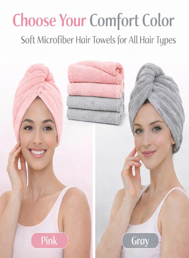 Atrube Microfiber Hair Towel Wrap with Satin Scrunchies, Quick Dry Hair Turban, Grey and Pink, Anti Frizz Super Absorbent (Pink) - Image 3