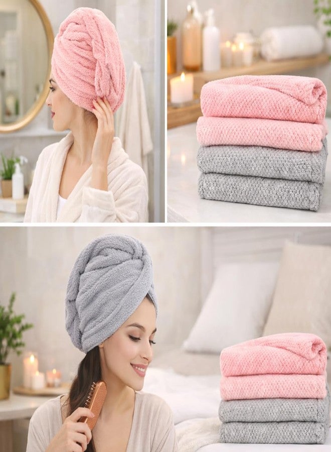 Atrube Microfiber Hair Towel Wrap with Satin Scrunchies, Quick Dry Hair Turban, Grey and Pink, Anti Frizz Super Absorbent (Pink) - Image 5