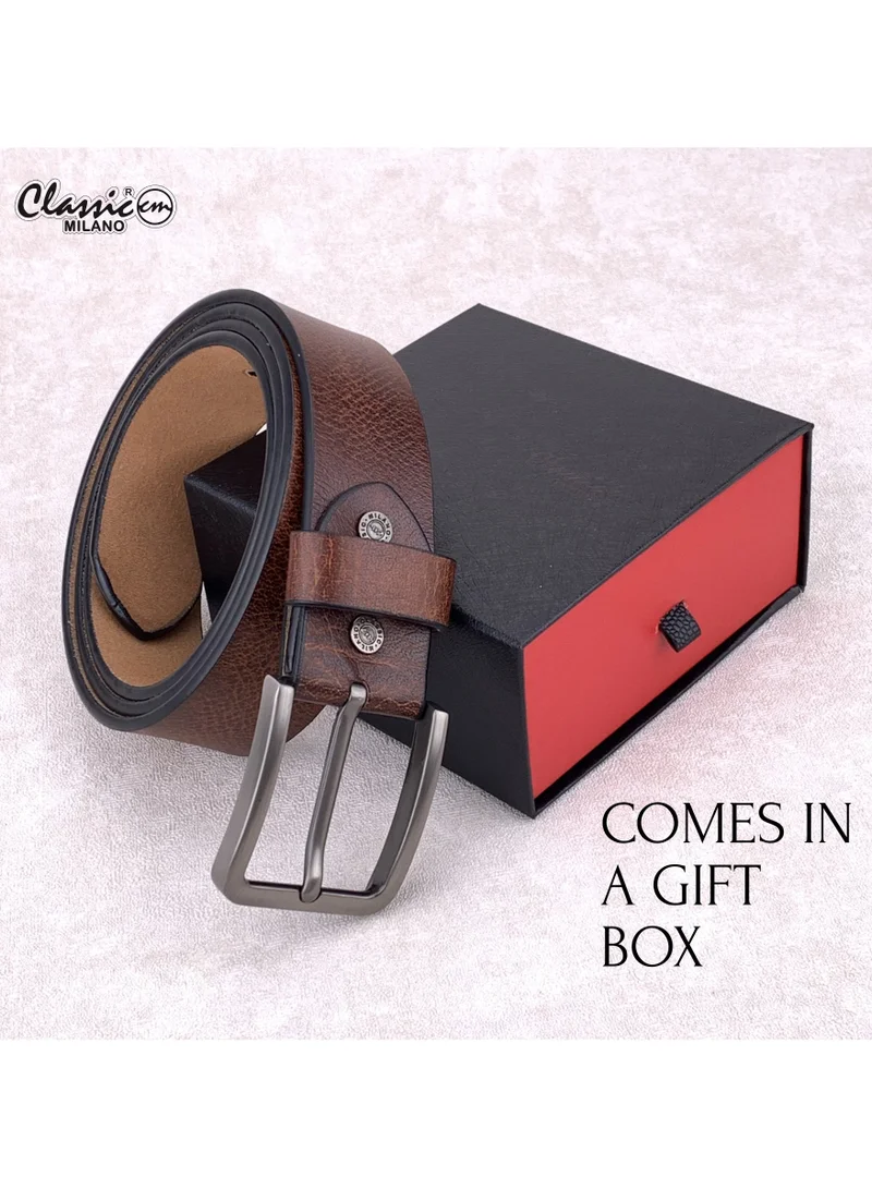 Classic Milano Tan (HPPB) Classic Milano Genuine Leather Belt for Men - Semi-Casual & Party Wear Belt for Jeans, Casual Outfits, and Gifts - Black, Brown & Tan Men’s Belt for Men | Best Price UAE
