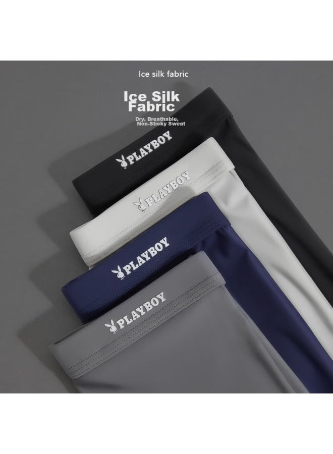 PLAYBOY ملابس داخلية من حرير الثلج للرجال، ربيع وصيف، درجة 10A مضادة للبكتيريا وقابلة للتنفس، شورت بوكسر بحجم كبير - Image 4