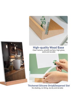Y&D A4 Acrylic Sign Holder Wood, 3 Pack Display Stands Double Sided Menu for Tables, Counter Poster Stand Restaurant Store Company L Shape  - Image 3
