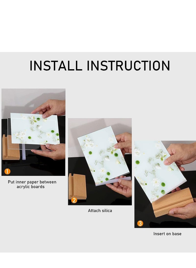 Y&D - A4 Acrylic Sign Holder Wood, 3 Pack Display Stands Double Sided Menu for Tables, Counter Poster Stand Restaurant Store Company L Shape - Image 1