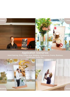 Y&D A4 Acrylic Sign Holder Wood, 3 Pack Display Stands Double Sided Menu for Tables, Counter Poster Stand Restaurant Store Company L Shape  - Image 5