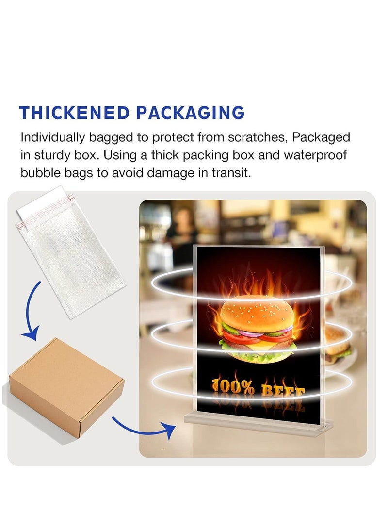 Y&D - A4 Acrylic Sign Holder Wood, 3 Pack Display Stands Double Sided Menu for Tables, Counter Poster Stand Restaurant Store Company L Shape - Image 1