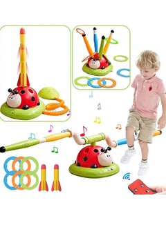 M MIAOYAN 3 in 1 Music Jumping, Ring Throwing Game Toy and Rocket Launcher for Kids Outdoor Toys with Remote Control, Ladybug Exercise Machine Children's Sensory Training Toys, Indoor and Outdoor Toys for Children Over 4 Years Old, Best Gift for Kids  - Image 1