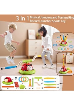 M MIAOYAN 3 in 1 Music Jumping, Ring Throwing Game Toy and Rocket Launcher for Kids Outdoor Toys with Remote Control, Ladybug Exercise Machine Children's Sensory Training Toys, Indoor and Outdoor Toys for Children Over 4 Years Old, Best Gift for Kids  - Image 2