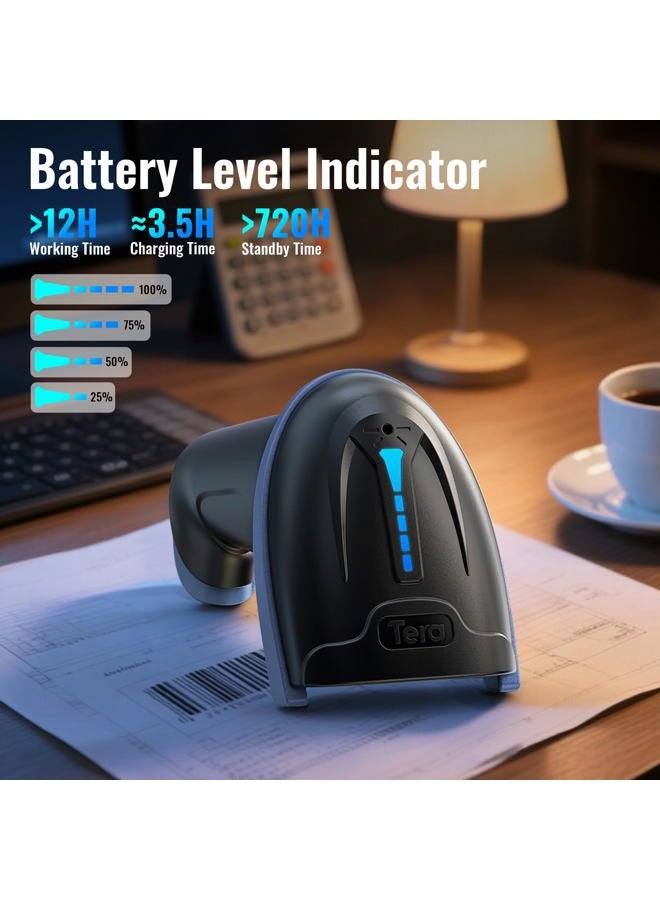 Tera Barcode Scanner Wireless and Wired with Battery Level Indicator 1D 2D QR Digital Printed Bar Code Reader Cordless Handheld Barcode Scanner Compact Plug and Play Model D5100 - Image 2