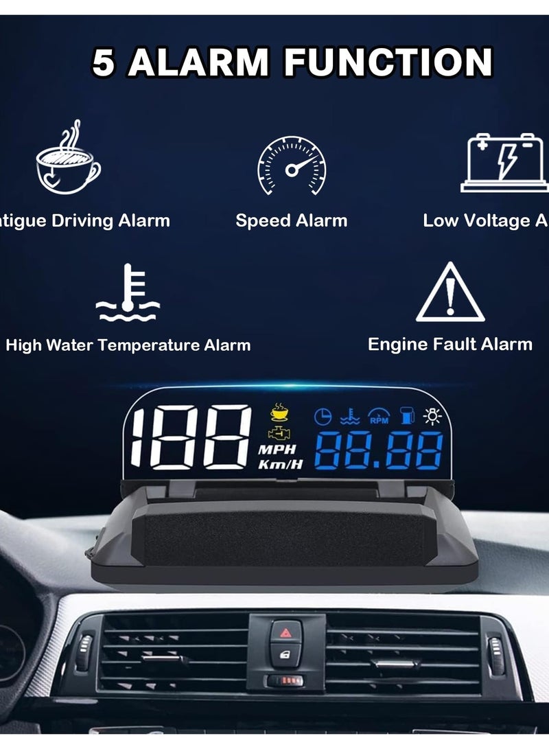 Excefore شاشة عرض أمامية للسيارة، نظام OBD2 + GPS مزدوج، عداد سرعة رقمي KMH MPH، جهاز عرض السرعة في المرآة، إنذار السرعة الزائدة، تحذير القيادة بسبب التعب - Image 3