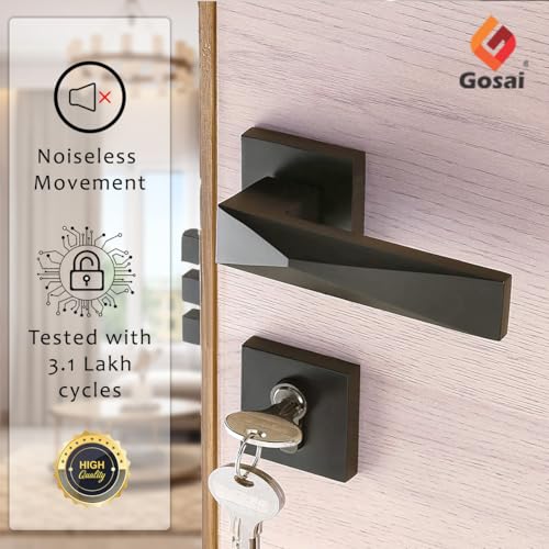 GOSAI Mortise Lock with 3 Computerized Keys – Stylish Matt Black Finish – Secure Handle Set for Home, Hotel & Bedroom Doors - Image 4