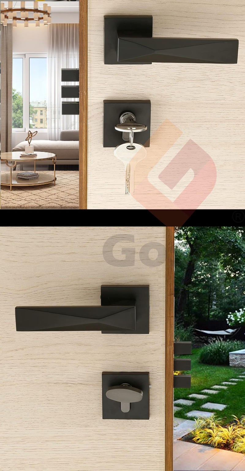 GOSAI Mortise Lock with 3 Computerized Keys – Stylish Matt Black Finish – Secure Handle Set for Home, Hotel & Bedroom Doors - Image 3
