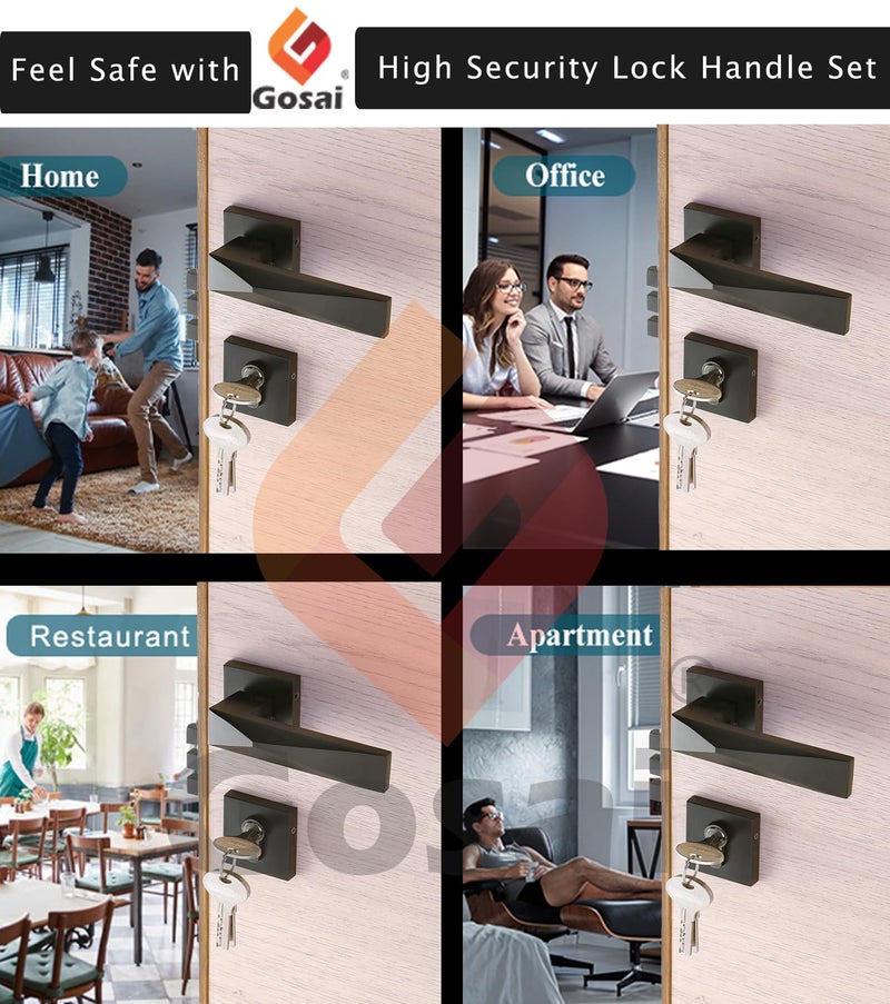GOSAI Mortise Lock with 3 Computerized Keys – Stylish Matt Black Finish – Secure Handle Set for Home, Hotel & Bedroom Doors - Image 5