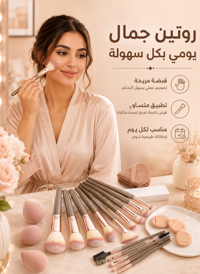 المديرية العامة للشئون الصحية والطبية 24 فرشاة مكياج PCS، 15 فرشاة مكياج متعددة الاستخدام مع 3 إسفنجيات مكياج و 6 نفخة مكياج، فرشاة تظليل العين لمؤسسة إخفاء الأحمرار، للمبتدئين والمحترفين - Image 5