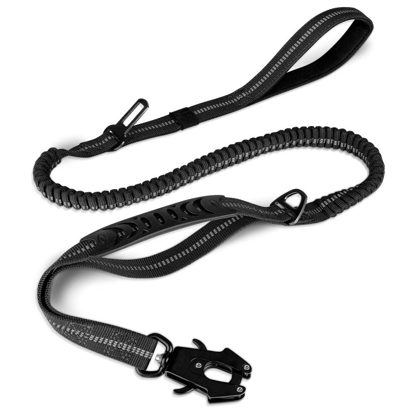Joytale Tactical Dog Leash Heavy Duty, 4-6FT Shock Absorbing Bungee Lead with 2 Padded Handle, Metal Carabiner Clip, Car Seatbelt, Strong No Pull Leash for Medium Large X-Large Dogs, Black - Image 1