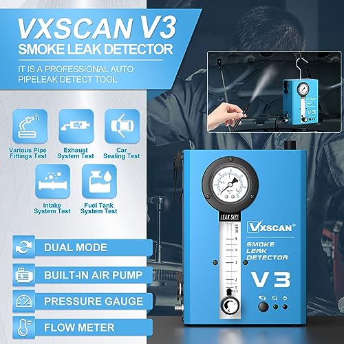 VXSCAN Automotive Smoke Machine Leak Detector,EVAP Smoke Machine for Cars with Built-in Air Pump and Pressure Gauge, Flow Meter, Dual Mode for All DC12V Vehicles in Vacuum,Fuel and Other Cars System - Image 2