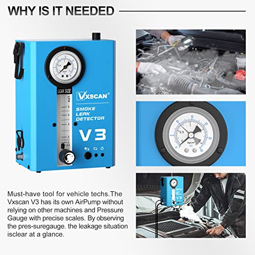 VXSCAN Automotive Smoke Machine Leak Detector,EVAP Smoke Machine for Cars with Built-in Air Pump and Pressure Gauge, Flow Meter, Dual Mode for All DC12V Vehicles in Vacuum,Fuel and Other Cars System - Image 3