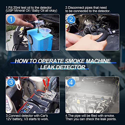 VXSCAN Automotive Smoke Machine Leak Detector,EVAP Smoke Machine for Cars with Built-in Air Pump and Pressure Gauge, Flow Meter, Dual Mode for All DC12V Vehicles in Vacuum,Fuel and Other Cars System - Image 4