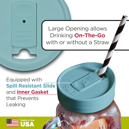 iLids Mason Jar Drink Lid, Regular Mouth, Seafoam, 2-Pack - Image 3