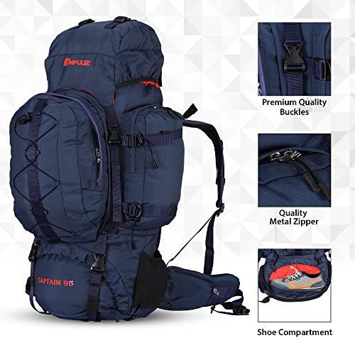 Impulse Captain Waterproof Rucksack Backpack with Rain Cover (Navy Blue, 95 L) - Image 4