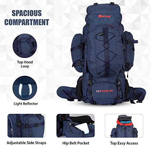 Impulse Captain Waterproof Rucksack Backpack with Rain Cover (Navy Blue, 95 L) - Image 2
