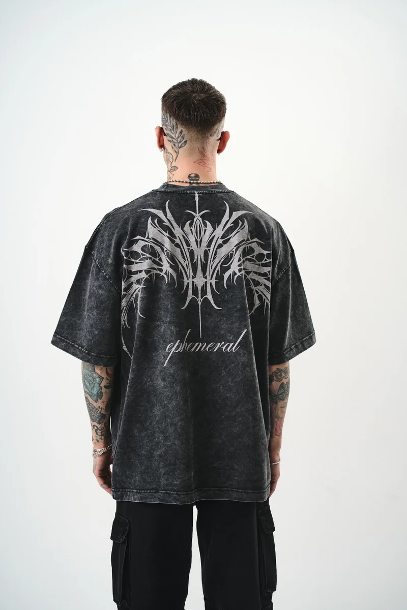 RESPIRE Men's Ephemeral Print Washed Oversize T-Shirt, Black