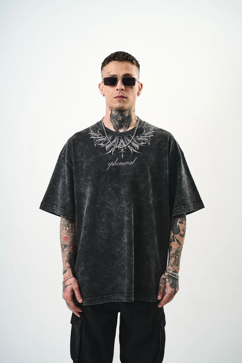 RESPIRE Men's Ephemeral Print Washed Oversize T-Shirt, Black