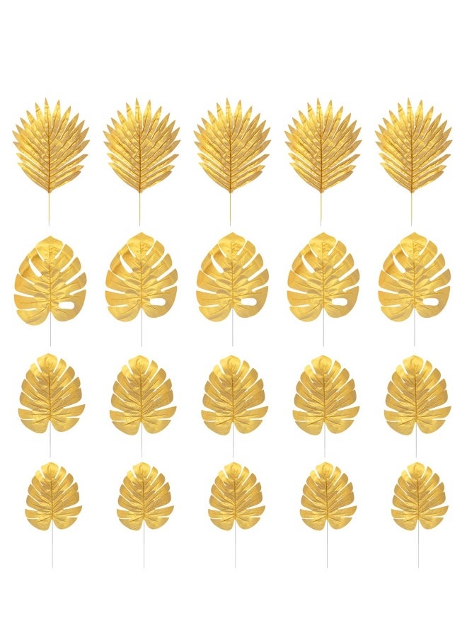 Generic Artificial Plants Palm Leaves, Plastic Gold Tropical Party Leaves, Decorations Wedding Decorations Simulated Golden Turtle Leaf  - Image 1