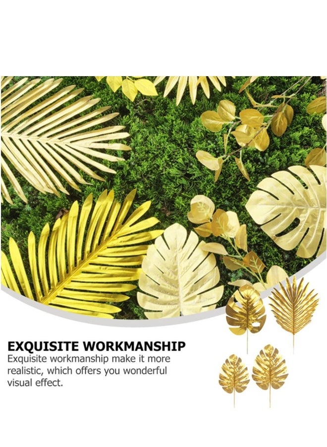 Generic Artificial Plants Palm Leaves, Plastic Gold Tropical Party Leaves, Decorations Wedding Decorations Simulated Golden Turtle Leaf  - Image 4