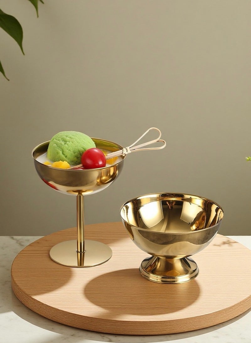 أوليس فيرس  مجموعة كؤوس ذهبية من الستانلس ستيل 304 للزبادي (قطعتان) - 200مل ذات قاعدة + 180مل، صحون تقديم صحية مقاومة للبكتيريا سهلة التنظيف - Image 1