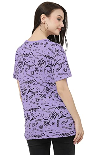 LEOTUDE Cotton Blend Half Sleeve Boyfriend/Loose Fit T-Shirts for Women (Color: Purple, Size: XL) - Image 2