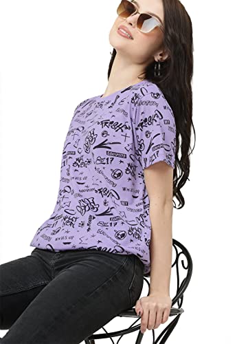 LEOTUDE Cotton Blend Half Sleeve Boyfriend/Loose Fit T-Shirts for Women (Color: Purple, Size: XL) - Image 4